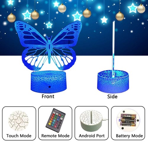 Butterfly 3D Illusion Lamp - Bedside Lamp with 16 Color Changing Remote Contr... - Foto 3 di 7