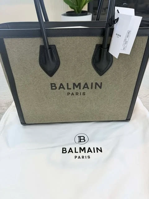 Balmain — Balmain Paris B-Army 42 Canvas Shopping Tote Bag AUTHENTIC Shopping Bag Kaki