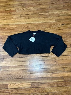 Open Edit Womens Cropped Sweater Sz Medium Black Stretch Knit Nordstrom NWT $49