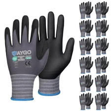 KAYGO Safety Work Gloves MicroFoam Nitrile Coated, 12 Pairs KG18NB,Seamless K...