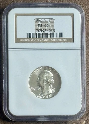 1942-S ** Washington Silver Quarter ** NGC MS66 **