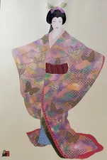 Hisashi Otsuka Print Lady Mieko of Spring Japanese Artist Kimono Geisha