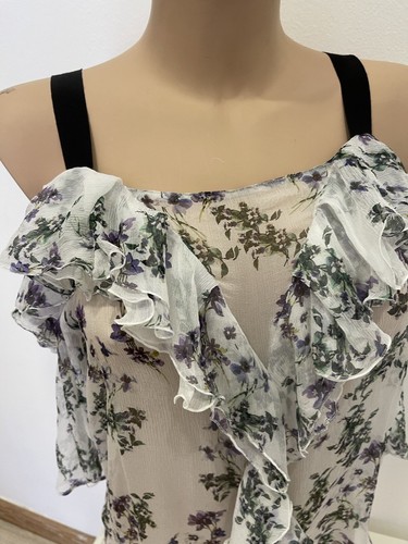 BLUMARINE Blugirl Canotta in Seta Floreale Donna Bianco Nero IT44-M Nuova con... - Foto 3 di 12