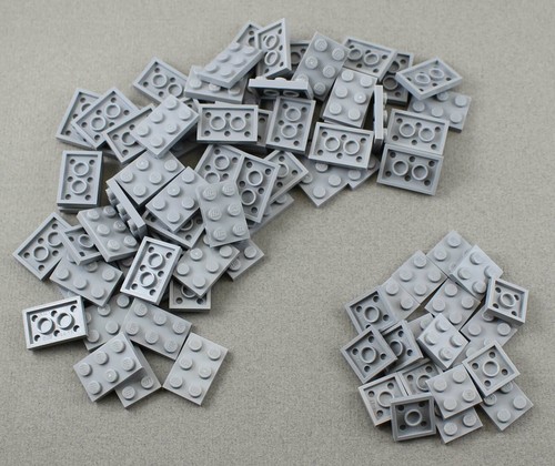 LEGO 87 Bluish Gray Plates; 2x2, 2x3