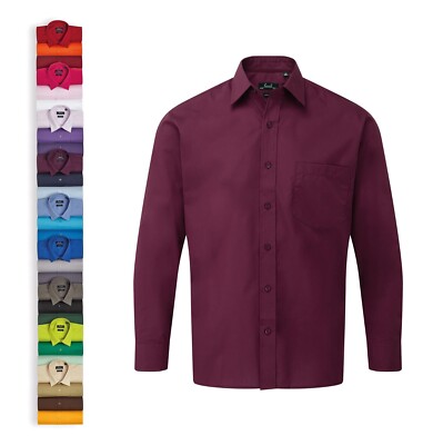 Herren Poplin Langarm Hemd Freizeithemd Business Uni Regular Bügelleicht XS-5XL