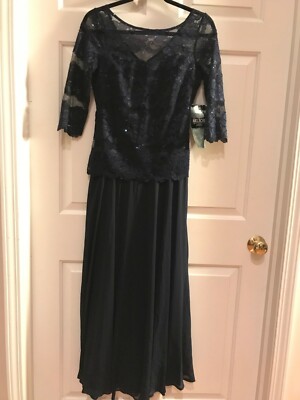 Melrose Social Women's Scoop-Neck 3/4 Sleeve Navy Maxi Dress Size 4P nwt $120