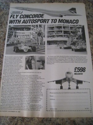 Fly Concorde mit Autosport nach Monaco 1982 Anzeige A4 Akte 47