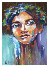 Original Art Woman Female Original Art 7.4x10.2 in Collectible Art Original