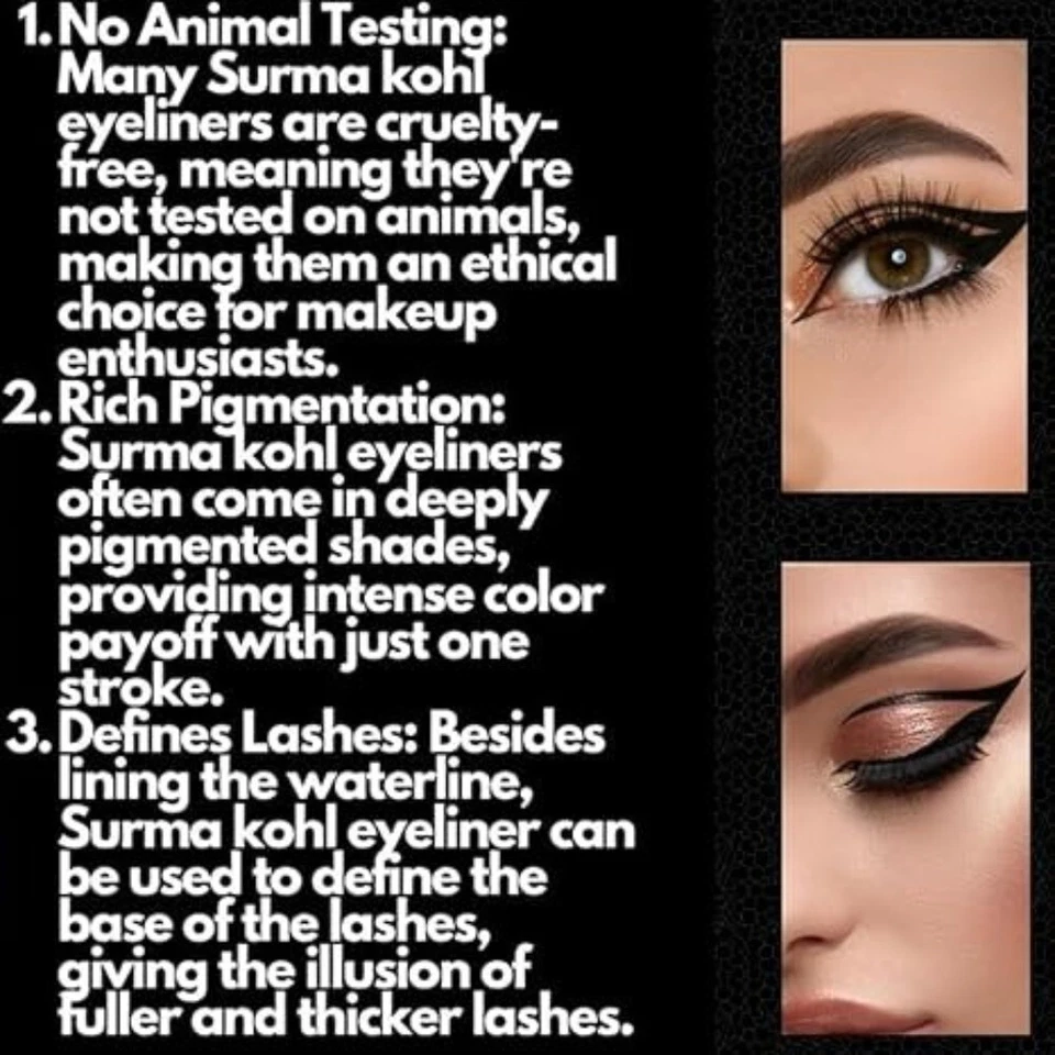 Brass Surma Arabian Natural BLACK Surma Kohl Kajal Eyeliner 2 Bottle 2 Kohl - Image 4 of 4