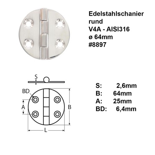 Scharnier Möbelscharnier Türschanier V2A V4A Edelstahl Schaniere - Bild 24 von 25