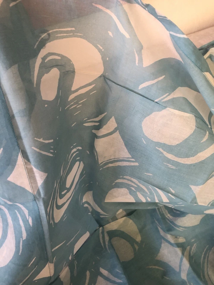 Pair Blue White Swirly Sheers POTTERY BARN Teen Tie Top Cotton Panels 48x96 NWOT - Image 3 of 4