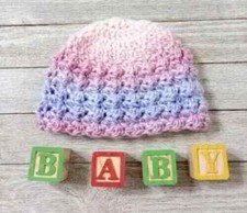 handmade crochet newborn baby hat beanie 0-3 months shirley temple pink puff