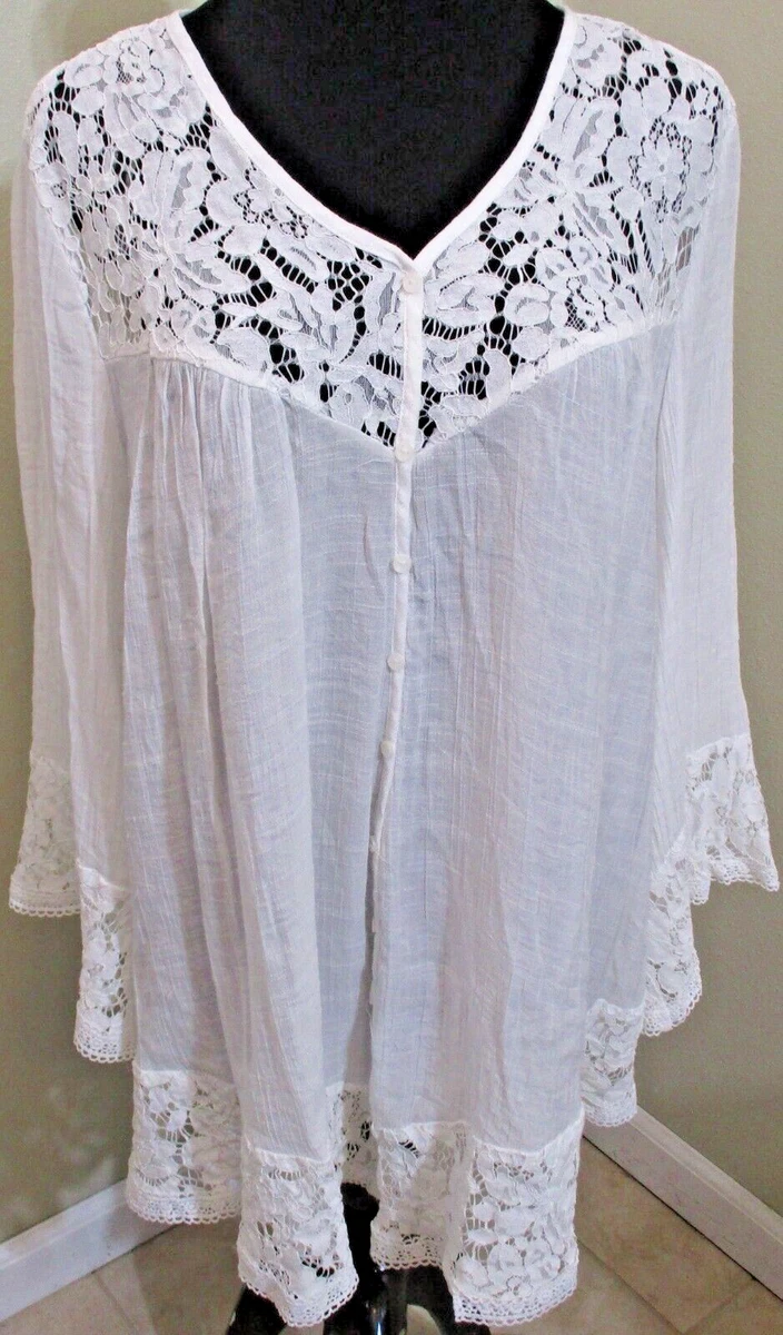 Plus size white gauze tops cheap