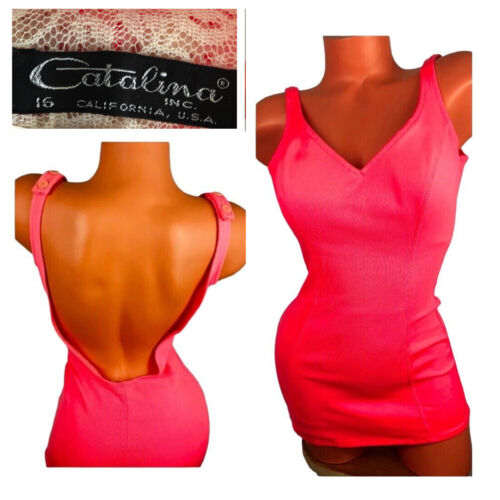 VINTAGE 50s 60s CATALINA Swimsuit One Pc. Neon Co… - image 1