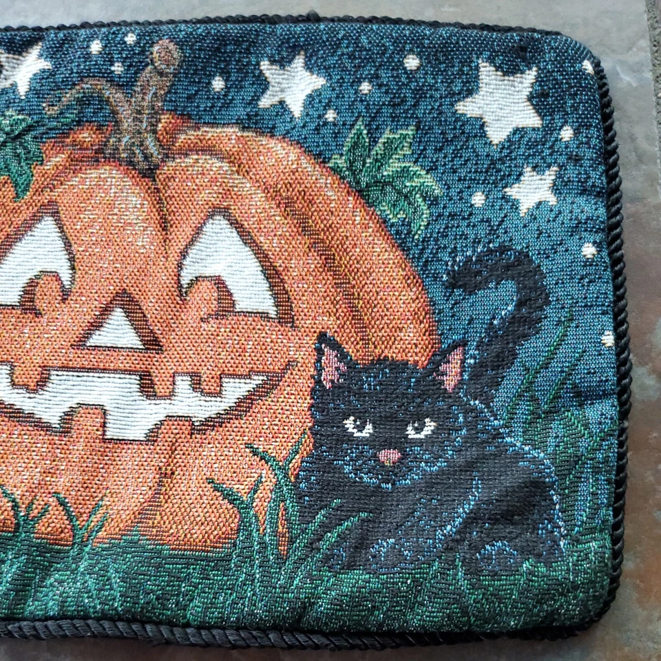 Almohada de tela tapiz sin terminar calabaza linterna Black Cat & Jack 12 x 8 Foto 3 de 4