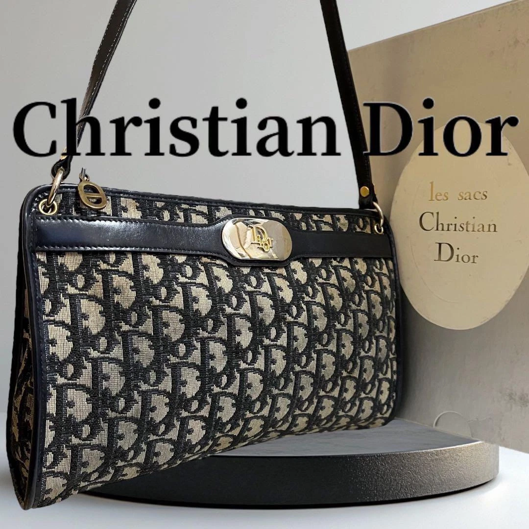 Sac à main une bandoulière logo trotteur Christian Dior toile marine x cuir authentique