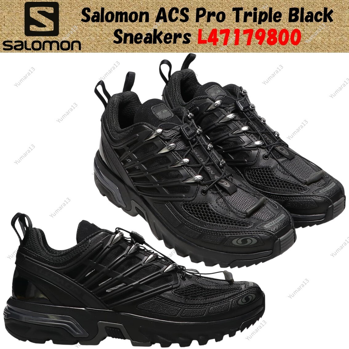 Salomon ACS Pro Triple Black Sneakers L47179800 Men's Size Salomon ACS Pro Triple Black Sneakers L47179800 Men's Size