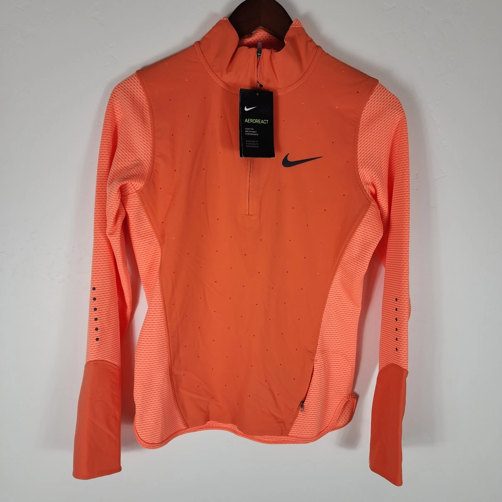 VALENTINO Giacca da corsa Nike donna piccola arancione AeroReact ibrida mezza cerniera logo pista
