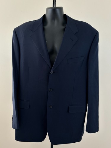 CANALI Mens 46L (56L-EU) Navy 100% Wool 3 Button Sport Coat Jacket Blazer Italy - Picture 3 of 10