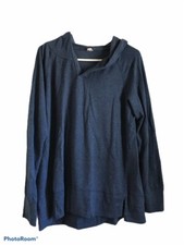 Hoodie Womens Blue Hooded Raglan Long Sleeve Pullover Casual Shirt Slit L