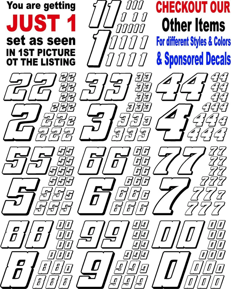 WHITE w/Black (#9's) Racing Numbers Decal Sticker Sheet 1/8-1/10-1/12 Traxxas - Image 4 of 4