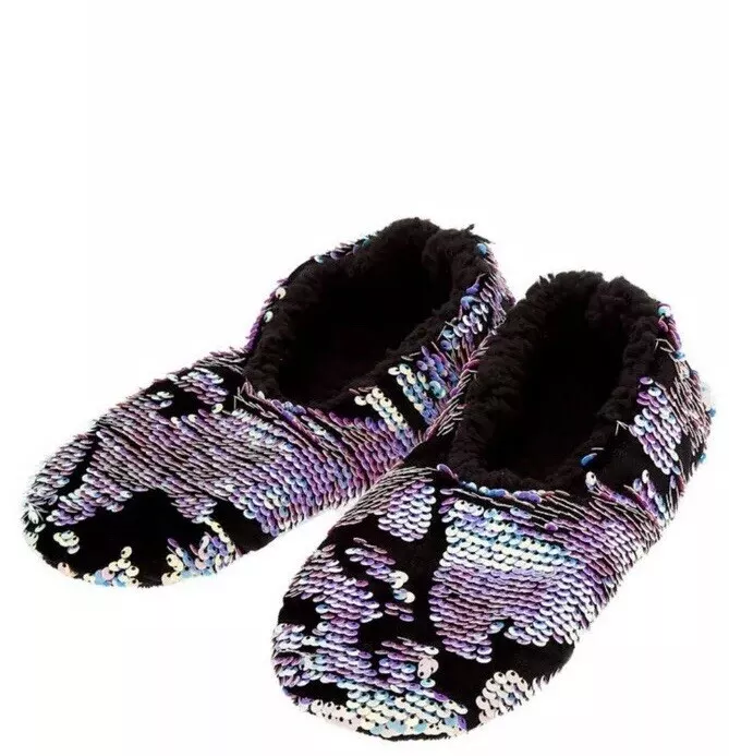 Claire s Size Small Medium Velvet Reversible Sequin Slippers in Black New