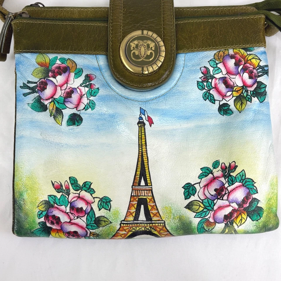 Bolso Bandolera Sharif Nueva York Cuero Pintado a Mano Torre Eiffel Floral Arte De Colección Foto 2 de 4