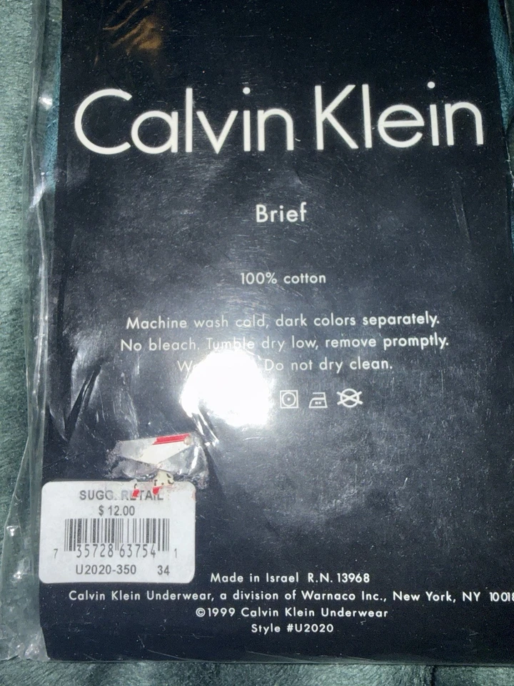 CALVIN KLEIN Mens Cotton Brief Dark Green Size 34 #U2020-317 Vtg 1999 NIP - Image 4 of 4