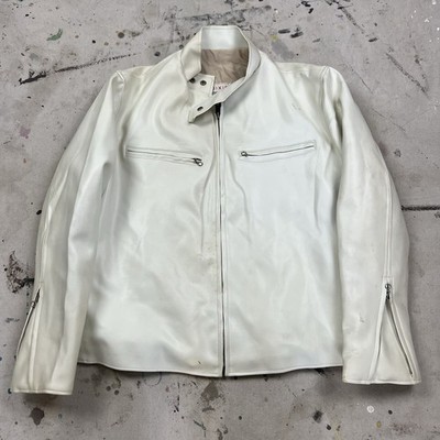 Vintage 60s Dixie Cafe Racer White Vinyl Motorcycle Jacket Mens XL Quilt Lined