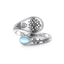 Just Breathe Lotus Ring 925 Sterling Silver Adjustable Lotus Moonstone Ring
