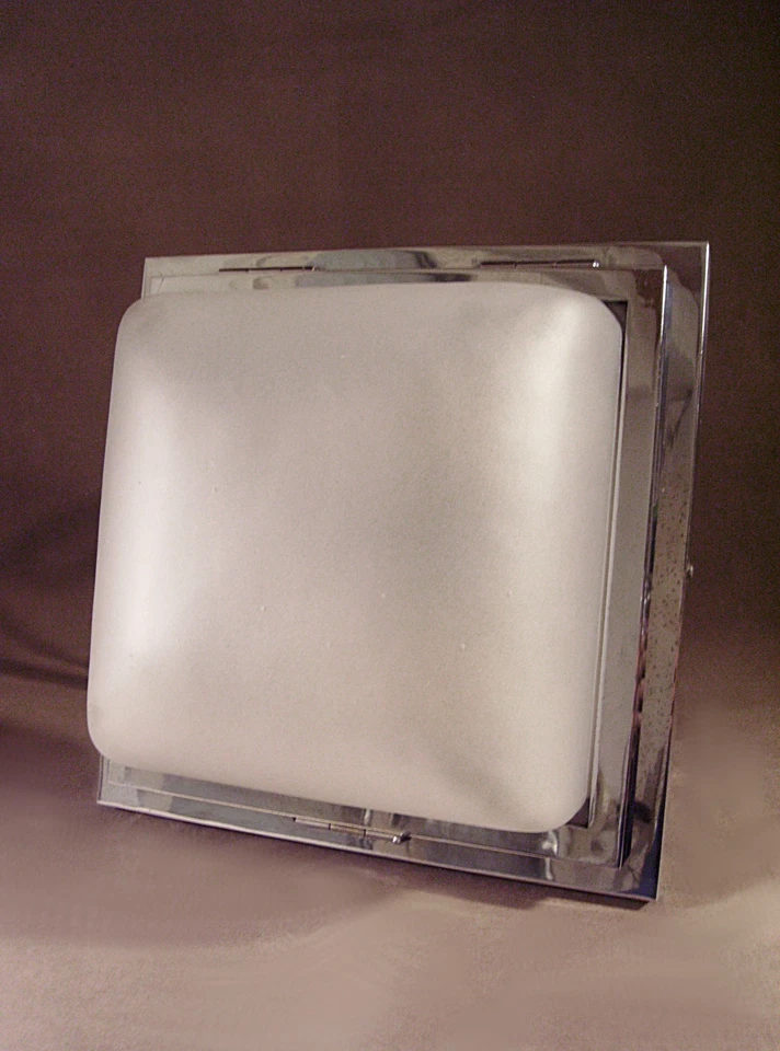 Plafonnier art déco moderniste en laiton chromé et verre dépoli - Photo 3/4