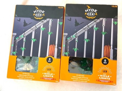 2x Hyde & Eek LED Green Bats Icicle String Lights Halloween Garland 6ft 8-bats