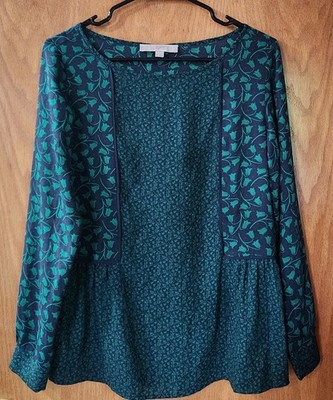 LOFT Green And Navy Floral Top XS