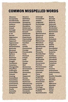 Common Misspelled Words Classroom Spelling Writing Reference Chart Poster 24x36