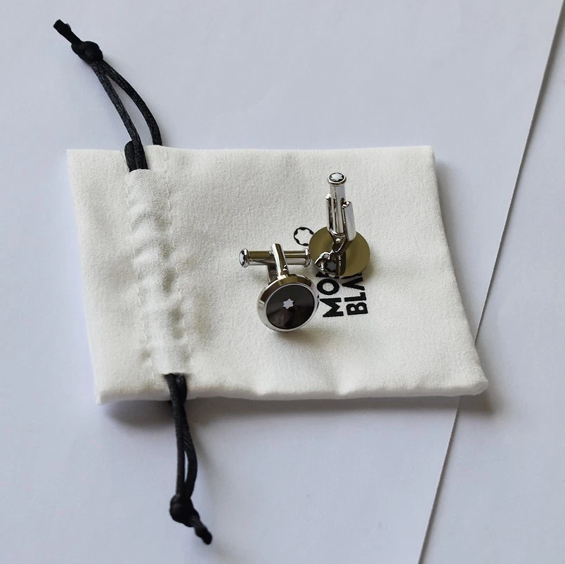 Montblanc Star Gemelos Forma Redonda en Acero Inoxidable Incrustación Resina Negra Sin Caja Foto 4 de 4