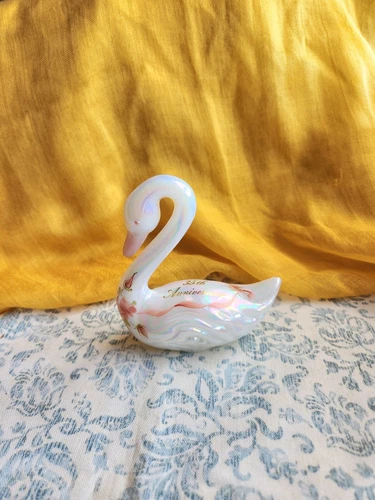 Vintage Iridescent FENTON GLASS Swan Figurine, Mid Century Modern American Decor