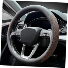 LKWLIKEI Nappa Leather Steering Wheel Cover,Elegant Diamond Black Brown