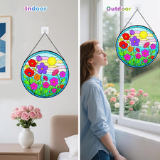 Stained Glass Window Hanging - Wildflowers Stain Glass for Indoor, Colorful F...