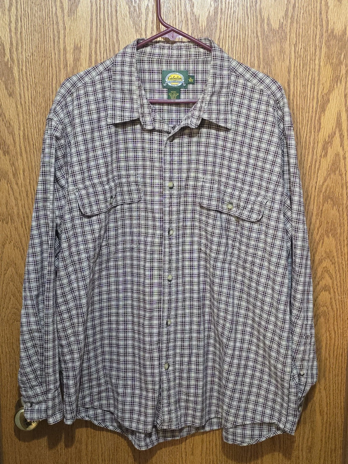Y2K Cabela’s Plaid Button Up Shirt Men’s XL Brown Tan Outdoor Cotton