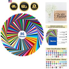 Permanent Adhesive Vinyl Bundle - 86 Pack Vinyl Sheets 12  x12  , Glossy, Matte...