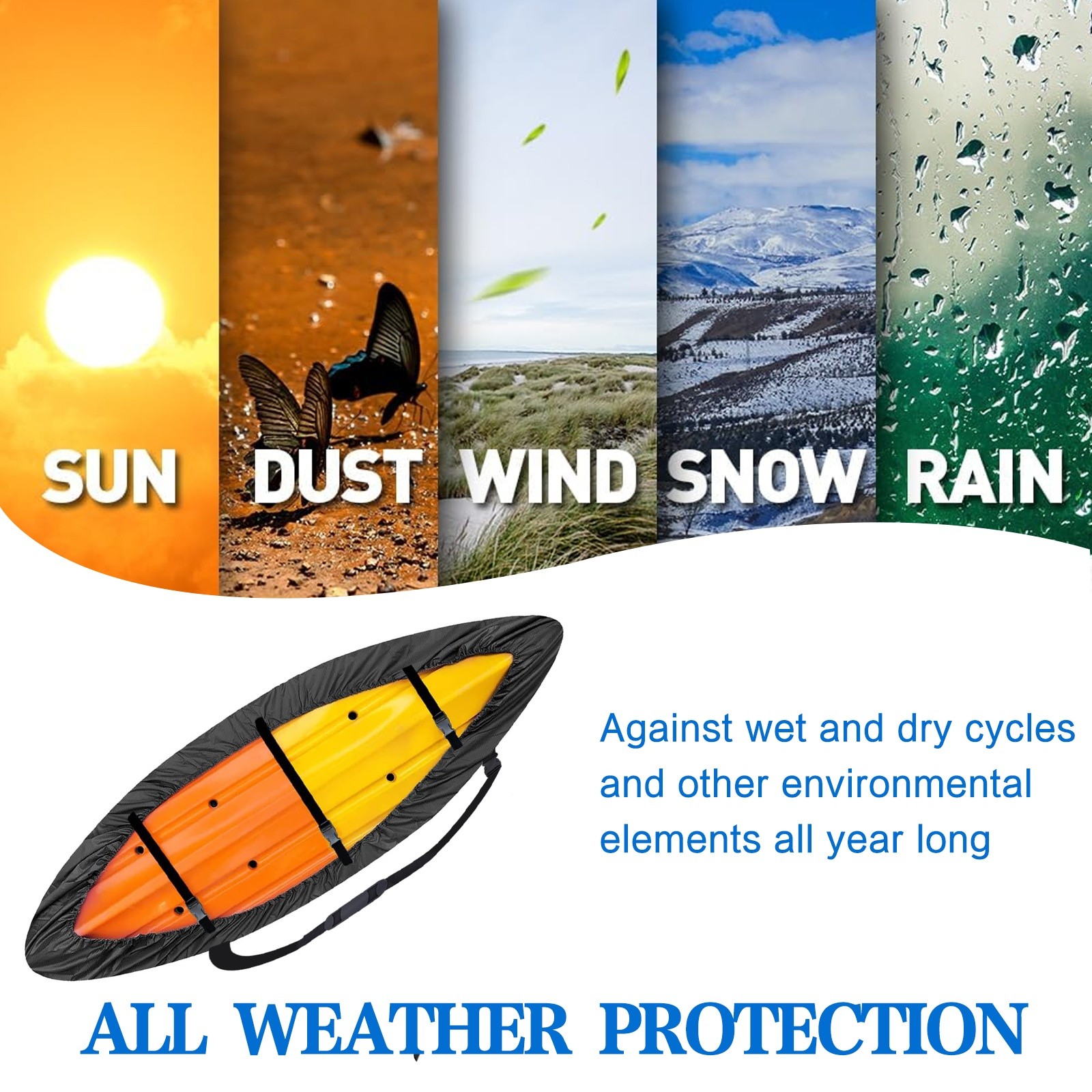 Waterproof Kayak Cover 10.8-12ft Canoe Cover All Weather Protection Boat Cover