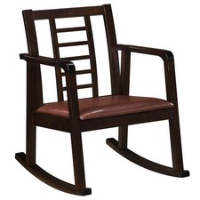 Wooden Rocking Chair Solid Rubber Wood Rocker w/ Faux Leather Upholstered Seat