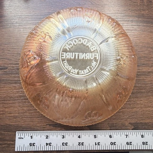 Vintage Marigold Carnival Glass Bowl Badcock Furniture Advertising 8”