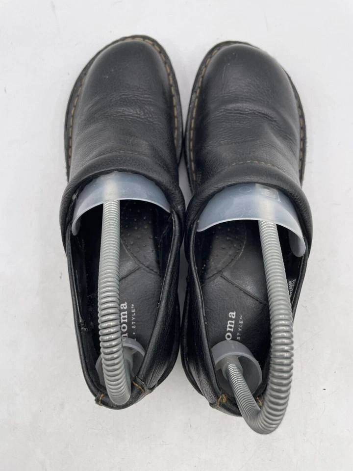 Zuecos Sonoma Life + Style para mujer talla 8W cuero negro punta redonda zapatos sin cordones Foto 4 de 4