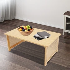 Free Standing Imitation Rattan Coffee Table Rectangular Foldable Bamboo Table