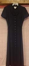 David Warren New York Dress Size 12 Navy Blue Button Front Maxi Dress Vintage