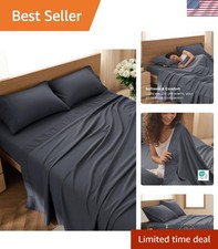 OEKO-TEX Certified Queen Sheet Set - 4-Piece Soft, Elegant Bedding in Dark Grey