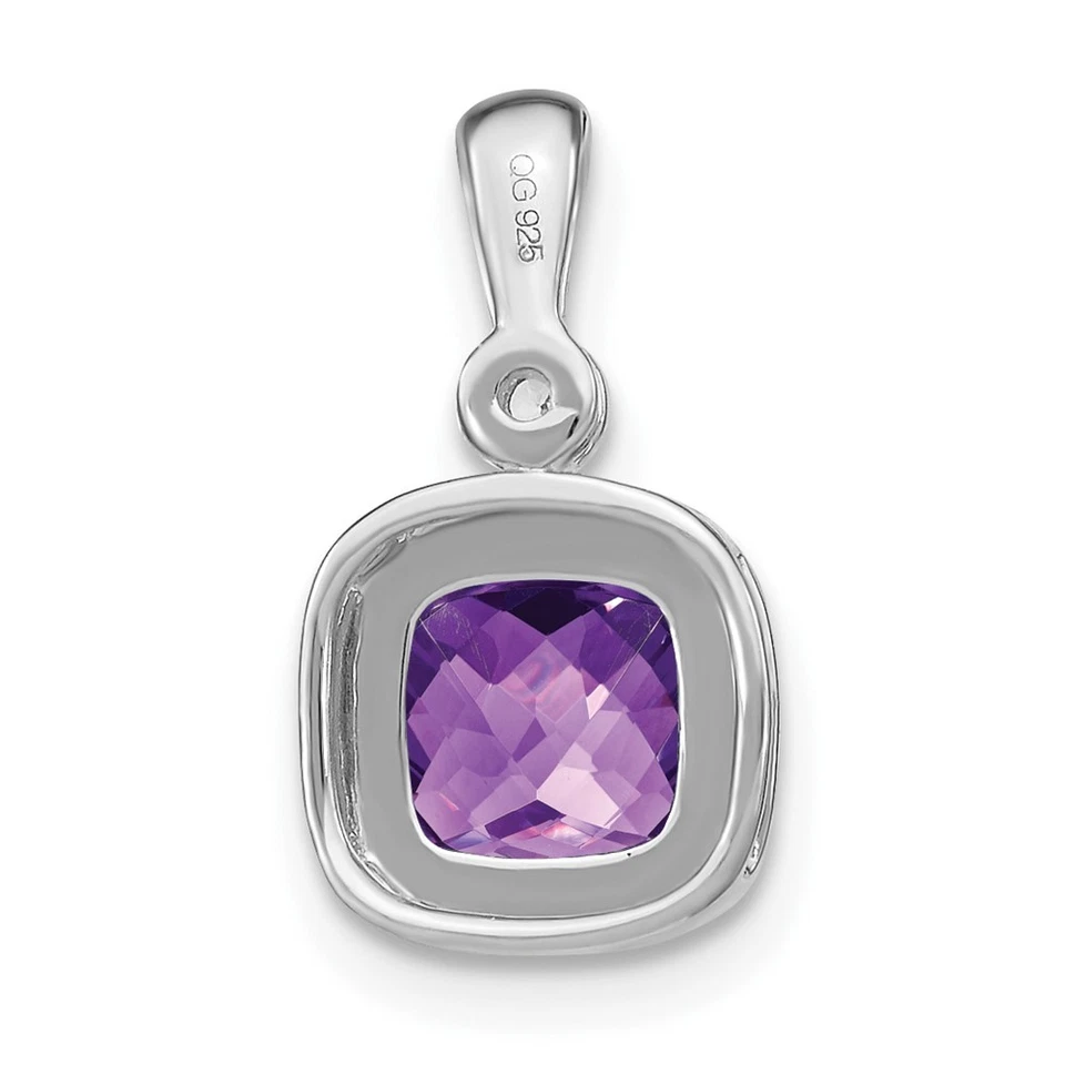 14k White Gold 6mm Cushion Amethyst and Diamond Pendant 1.24gm L-16.5 mm, W-9 mm - Image 4 of 4