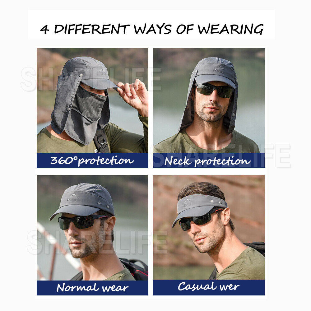 Mens Neck Flap Hat Wide Brim Cap Face Unisex Hiking Fishing UV Sun ...