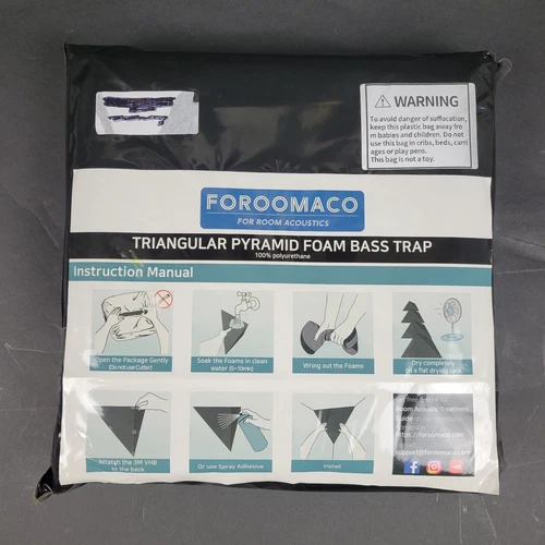 4 Pack Foroomaco Triangular Pyramid Bass Traps Corner Acoustic Sound Absorption